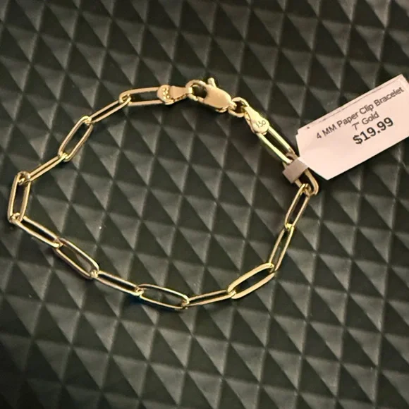 Elegant 4mm Gold Chain Paper-Clip 📎 Bracelet 7” - Picture 3 of 3